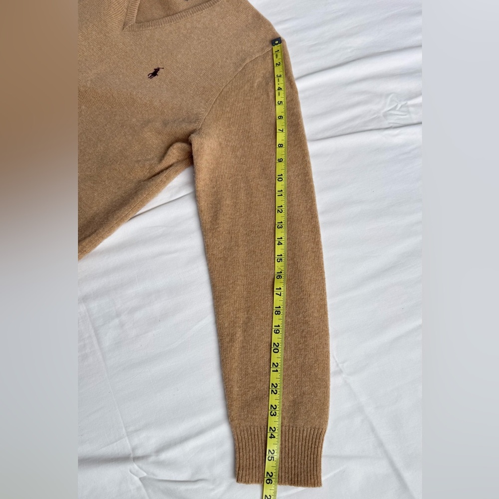 Polo Ralph Lauren 100% Lambswool V-Neck Sweater – Tan/Camel – Size L - Picture 7 of 9